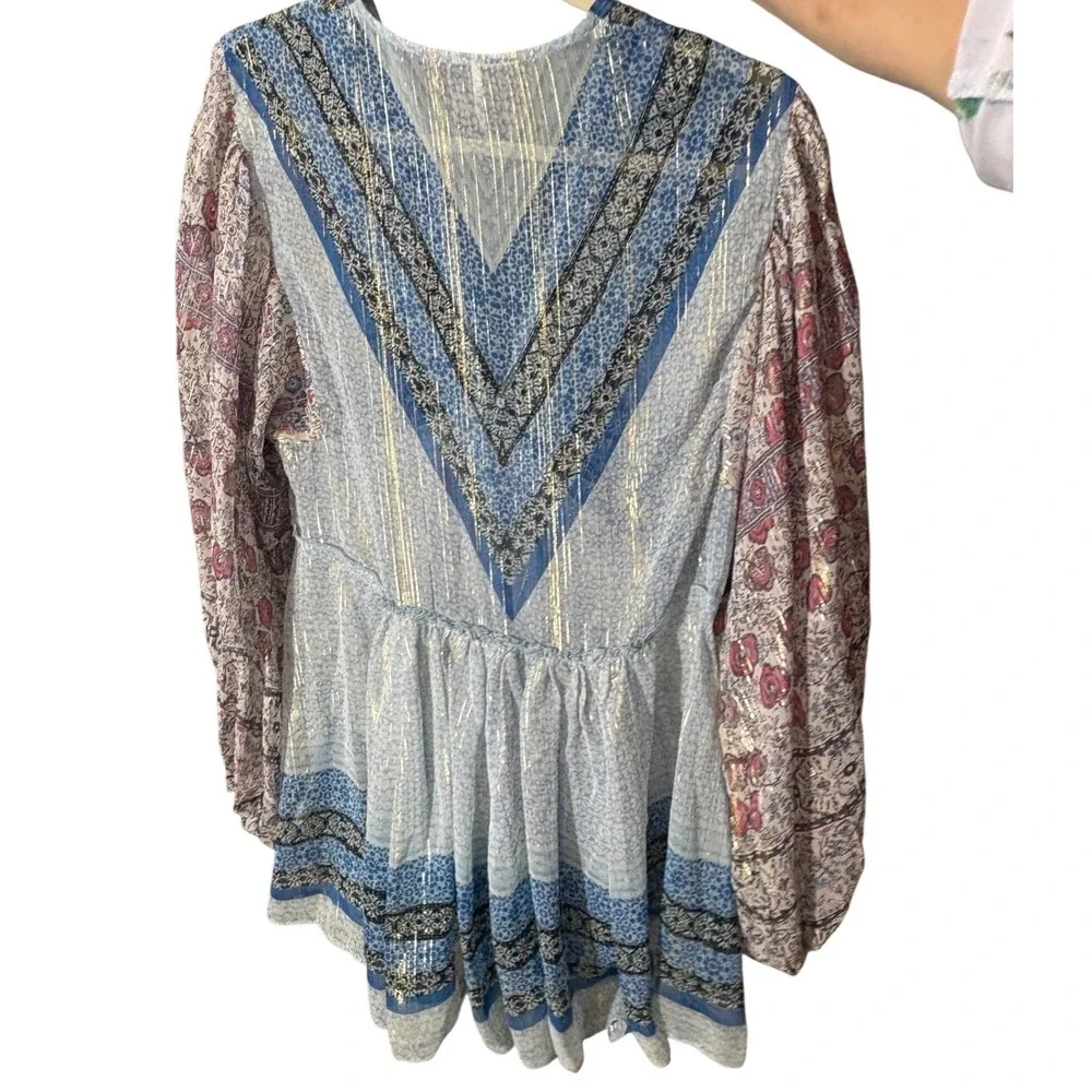 Free‎ People Alyiah Blouse Boho Puff Sleeve Top Blouse sz S